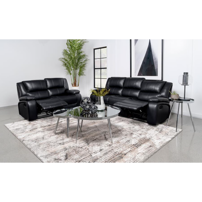 Coaster Camila 2-piece Upholstered Motion Reclining Sofa Living Room Set Black - Bed & Sofa Hub