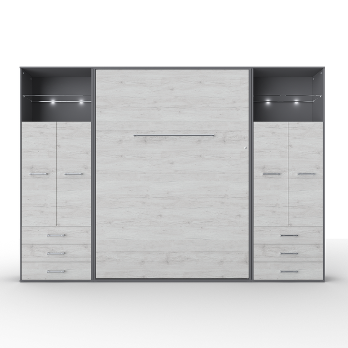 Maxima House Vertical Murphy Bed Invento , European Full XL with 2 cabinets IN140VLED-10W - Bed & Sofa Hub
