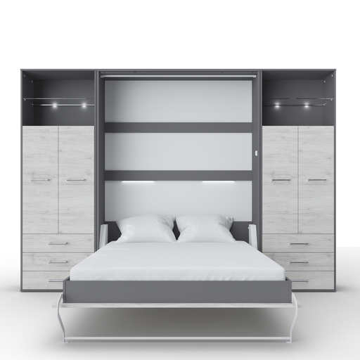 Maxima House Vertical Murphy Bed Invento , European Full XL with 2 cabinets IN140VLED-10W - Bed & Sofa Hub