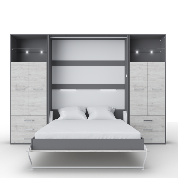 Maxima House Vertical Murphy Bed Invento. European Queen + 2 cabinets IN160V-10W - Bed & Sofa Hub