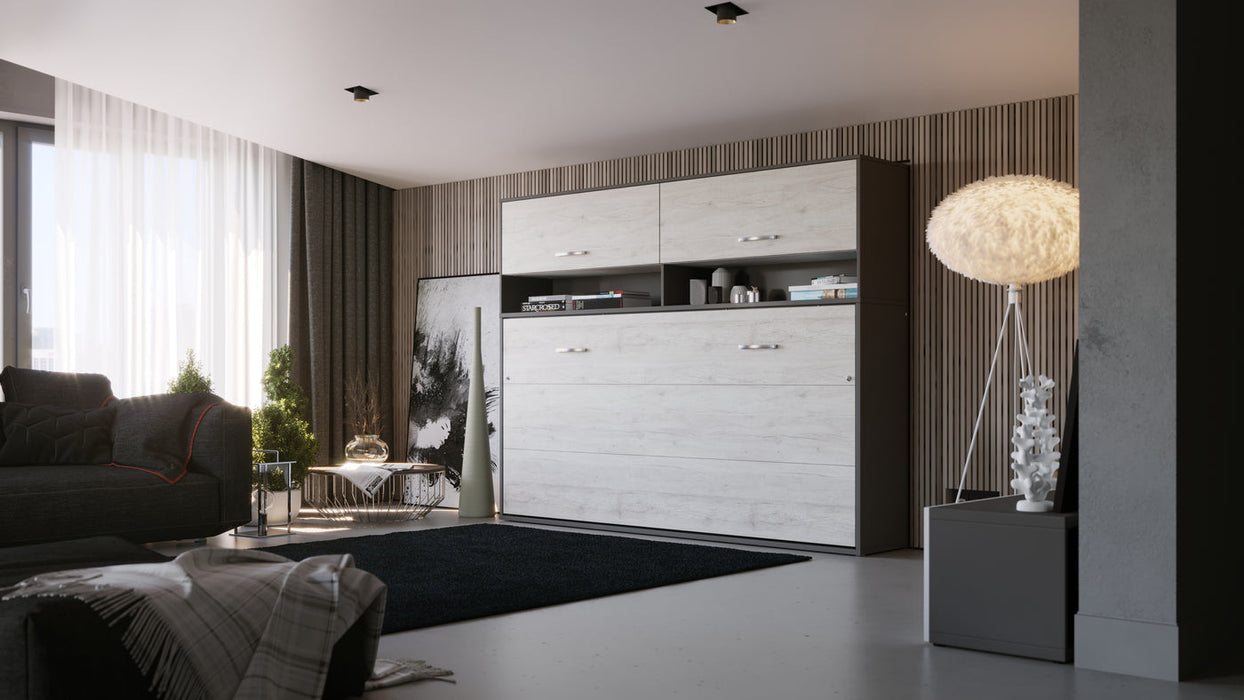 Maxima House Invento Horizontal Wall Bed, European Full Size with a cabinet on top IN120H-11W - Bed & Sofa Hub