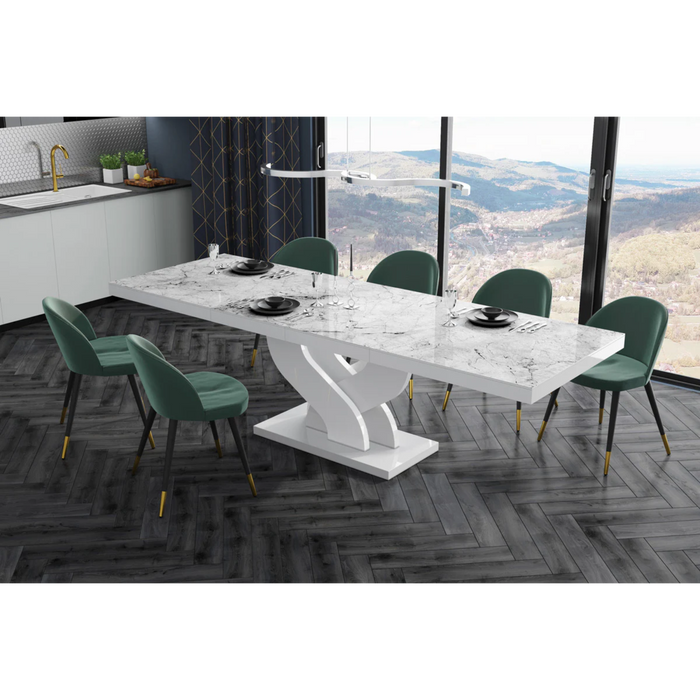 Maxima House Modern Glossy Dining Table Bella with 2 Self-Starting Leaves - Bed & Sofa Hub