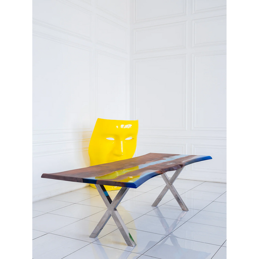 Maxima House Elm Tree Solid Wood Dining Table Kurt Filled with Polymer Resin - Bed & Sofa Hub