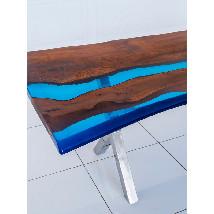 Maxima House Elm Tree Solid Wood Dining Table Kurt Filled with Polymer Resin - Bed & Sofa Hub