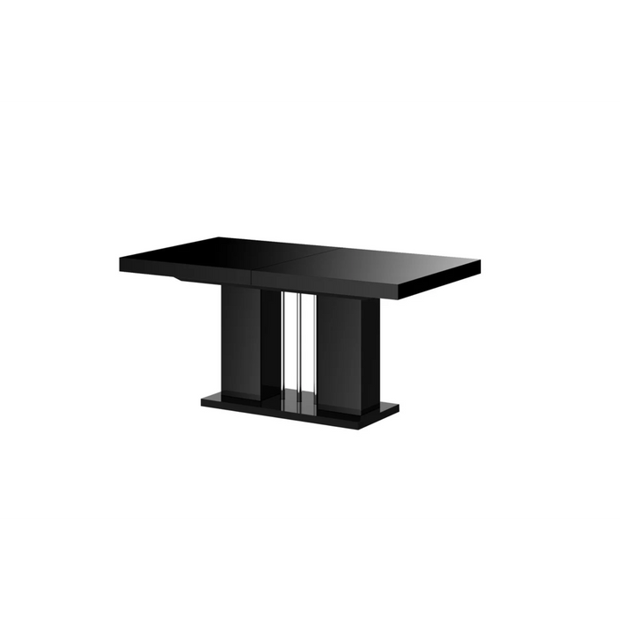 Maxima House Dining Set Nossa 7 Pcs. Black Modern Glossy Dining Table with 2 Self-Starting Leaves Plus 6 Chairs - Bed & Sofa Hub