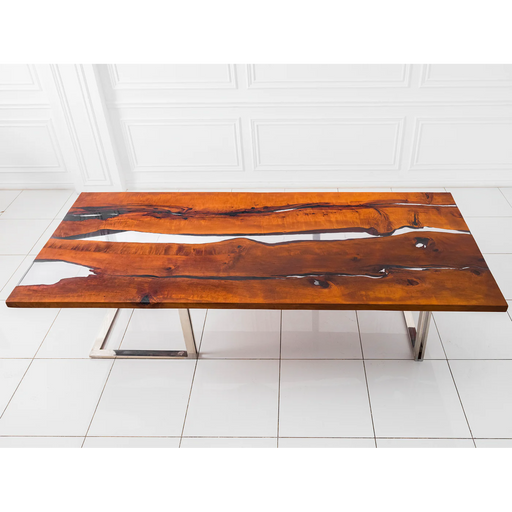 Maxima House Dining Solid Pear Tree Wood Table Lesnoy Filled with Polymer Resin - Bed & Sofa Hub