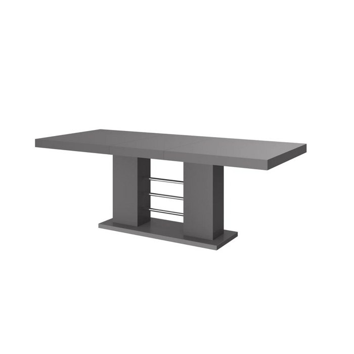 Maxima House Dining Set Lisa 7 Pcs. Gray Modern Glossy Dining Table with 2 Self-Storing Leaves Plus 6 White Chairs - Bed & Sofa Hub