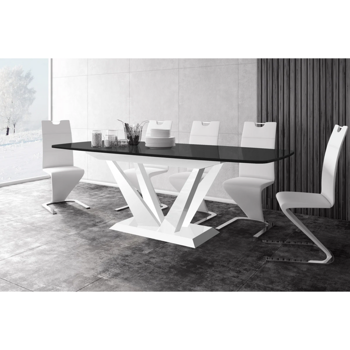 Maxima House Dining Set Feto 7 Pcs. Modern Glossy Dining Table with 2 Self-Starting Leaves Plus 6 Chairs - Bed & Sofa Hub