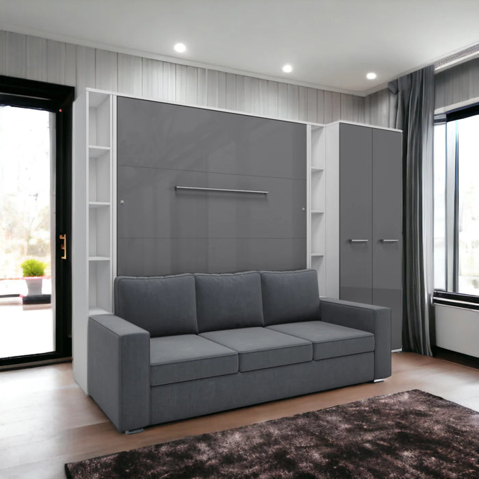 Maxima House Vertical Queen Size Murphy Bed Invento with Sofa, Two Cabinets and Wardrobe - Bed & Sofa Hub