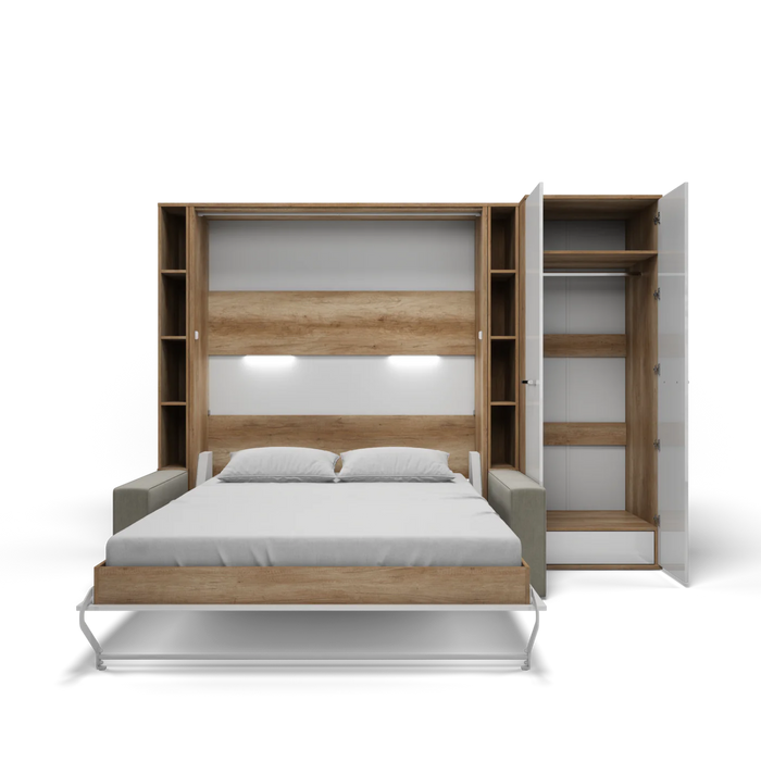 Maxima House Vertical Queen Size Murphy Bed Invento with Sofa, Two Cabinets and Wardrobe - Bed & Sofa Hub