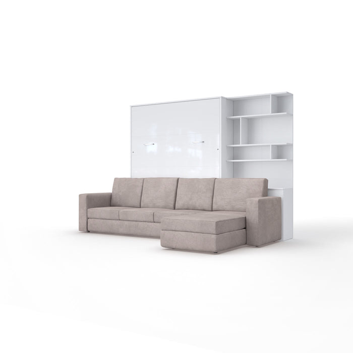 Maxima House Murphy bed European Full XL Vertical with a Sectional Sofa and a Bookcase Invento IN001/17W-LB - Bed & Sofa Hub