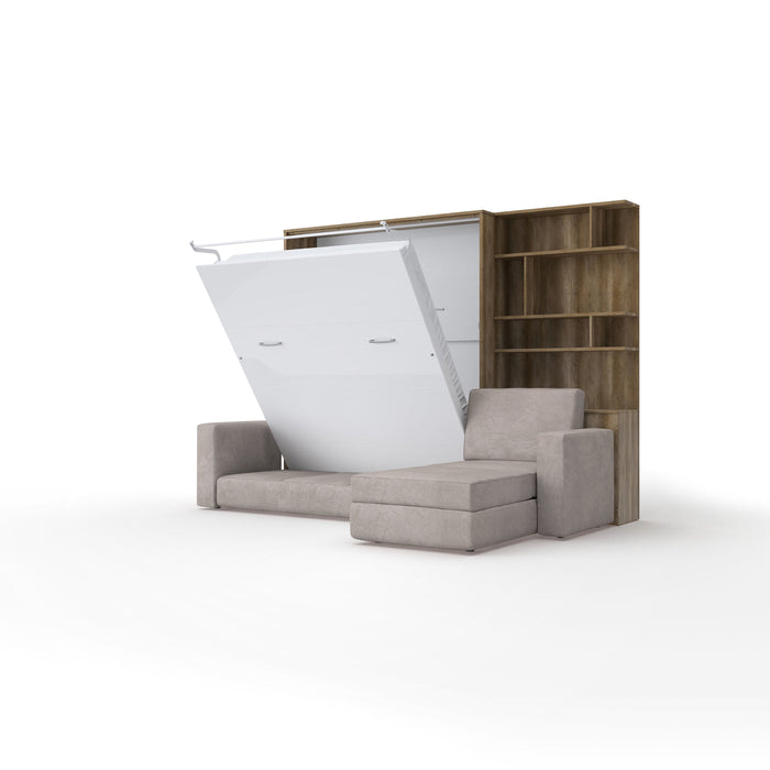 Maxima House Murphy Bed European Queen size with a Sectional Sofa and a Bookcase, INVENTO IN014/17OW-LB - Bed & Sofa Hub