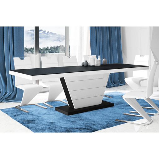 Maxima House Dining Set Mega 7 Pcs. Black/white Modern Dining Table with 2 Self-Storing Leaves Plus 6 White Chairs - Bed & Sofa Hub