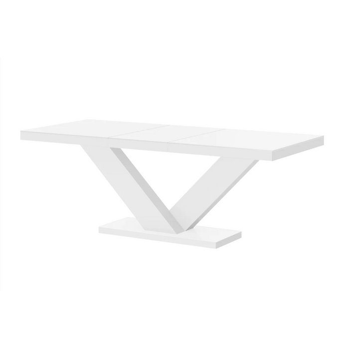 Maxima House Dining Set Toria 7 Pcs. Modern White Glossy Dining Table with 2 Self-Starting Leaves Plus 6 Chairs - Bed & Sofa Hub