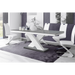 Maxima House Dining Set Xena 7 Pcs. Gray/white Modern Glossy Dining Table with 2 Self-Storing Leaves Plus 6 White Faux Leather Chairs - Bed & Sofa Hub