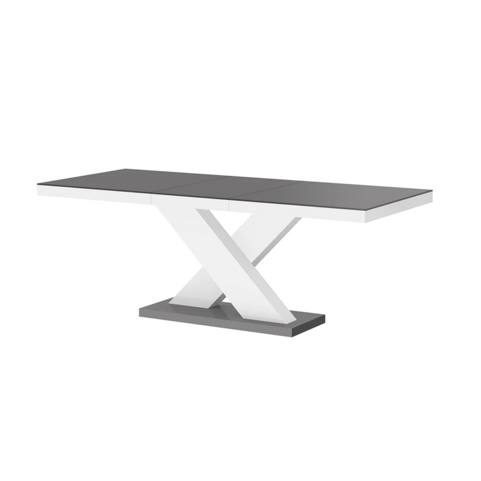 Maxima House Dining Set Xena 7 Pcs. Gray/white Modern Glossy Dining Table with 2 Self-Storing Leaves Plus 6 White Faux Leather Chairs - Bed & Sofa Hub