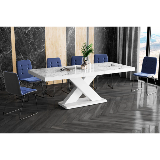 Maxima House Dining Set Xena 7 Pcs. Modern Glossy Dining Table with 2 Self-Storing Leaves Plus 6 Chairs - Bed & Sofa Hub