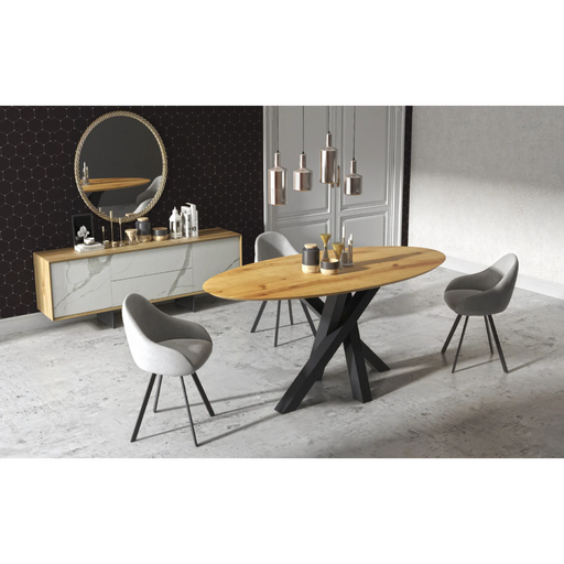 Maxima House Solid Oak Wood Dining Table Alisa with Metal Legs - Bed & Sofa Hub