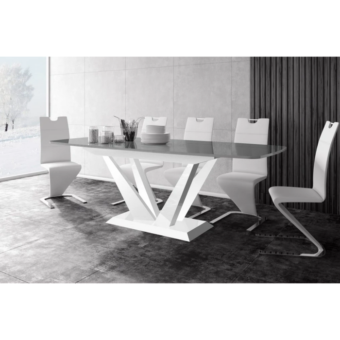 Maxima House Dining Set Feto 7 Pcs. Modern Glossy Dining Table with 2 Self-Starting Leaves Plus 6 Chairs - Bed & Sofa Hub