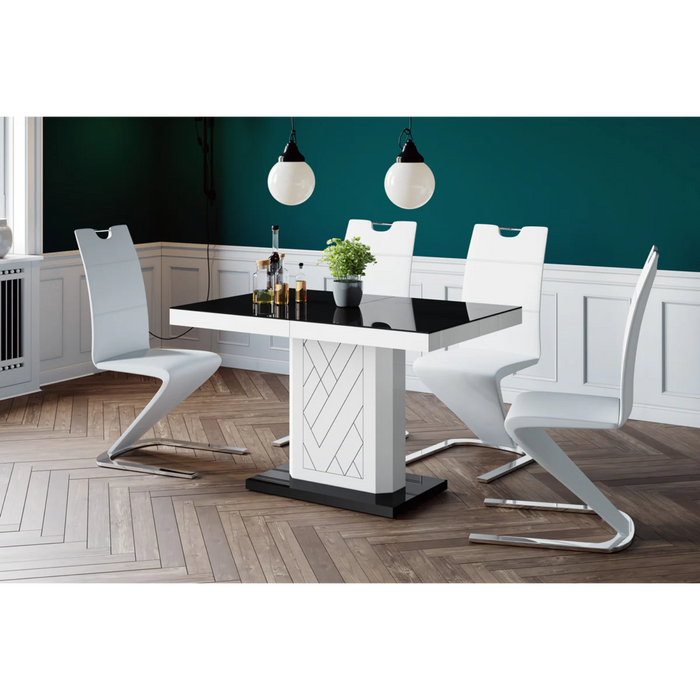 Maxima House Dining Set Iva 7 Pcs. Modern White Glossy Dining Table with 1self-Starting Leaf Plus 6 Chairs - Bed & Sofa Hub