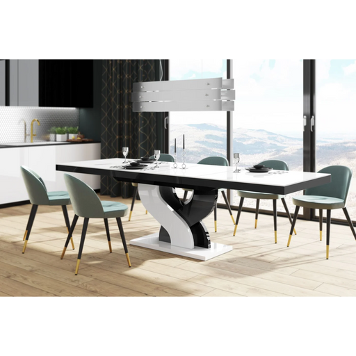 Maxima House Modern Glossy Dining Table Bella with 2 Self-Starting Leaves - Bed & Sofa Hub