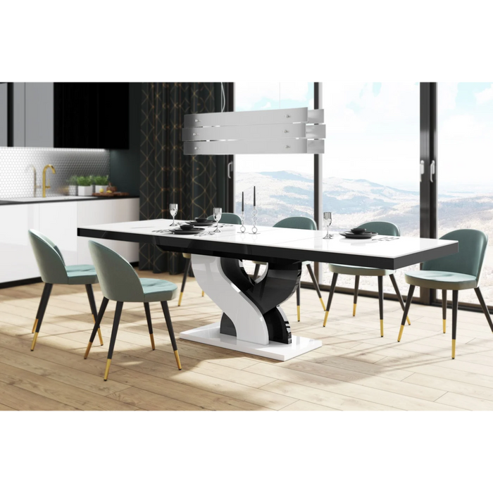 Maxima House Modern Glossy Dining Table Bella with 2 Self-Starting Leaves - Bed & Sofa Hub